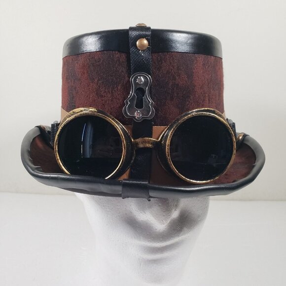 Steampunk Steampunk Hat Brown Goggles Gold Leaf Cosplay One Size - Picture 1 of 6